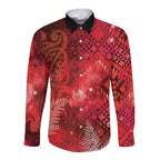 Aotearoa Taniko Matariki Long Sleeve Button Shirt Cosmic Red