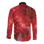Aotearoa Taniko Matariki Long Sleeve Button Shirt Cosmic Red