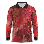 Aotearoa Taniko Matariki Long Sleeve Polo Shirt Cosmic Red