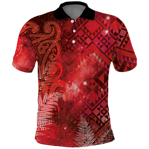 Aotearoa Taniko Matariki Polo Shirt Cosmic Red
