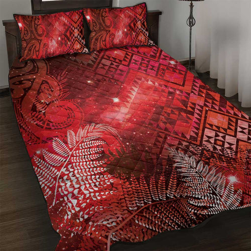 Aotearoa Taniko Matariki Quilt Bed Set Cosmic Red
