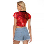 Aotearoa Taniko Matariki Raglan Cropped T Shirt Cosmic Red