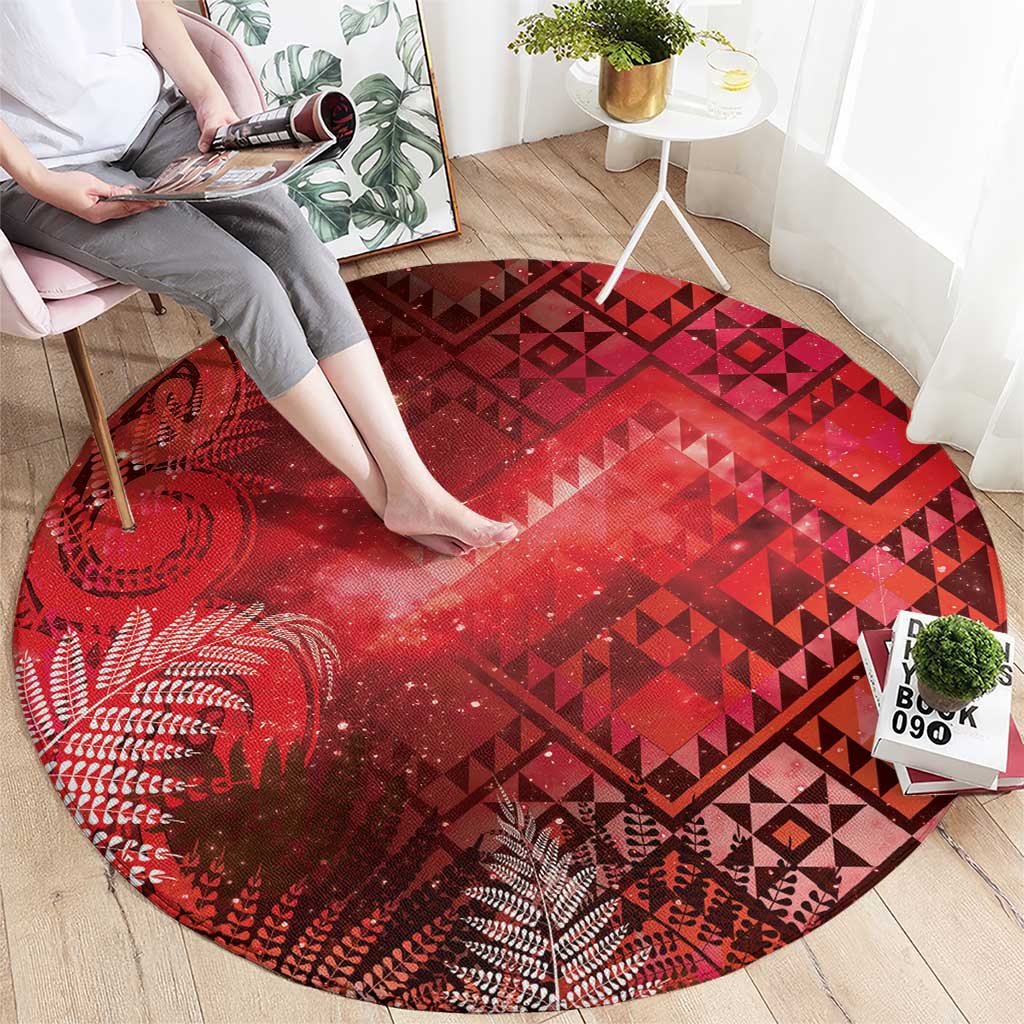 Aotearoa Taniko Matariki Round Carpet Cosmic Red
