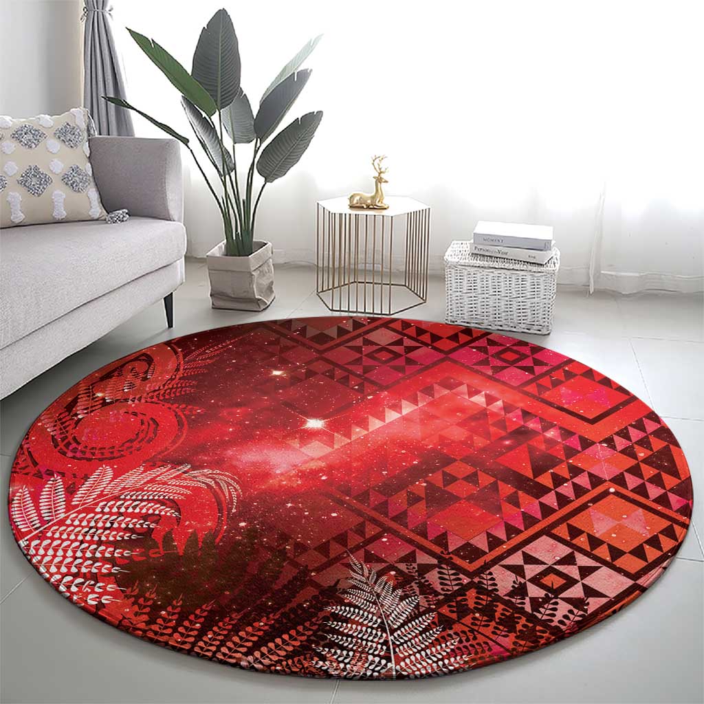 Aotearoa Taniko Matariki Round Carpet Cosmic Red