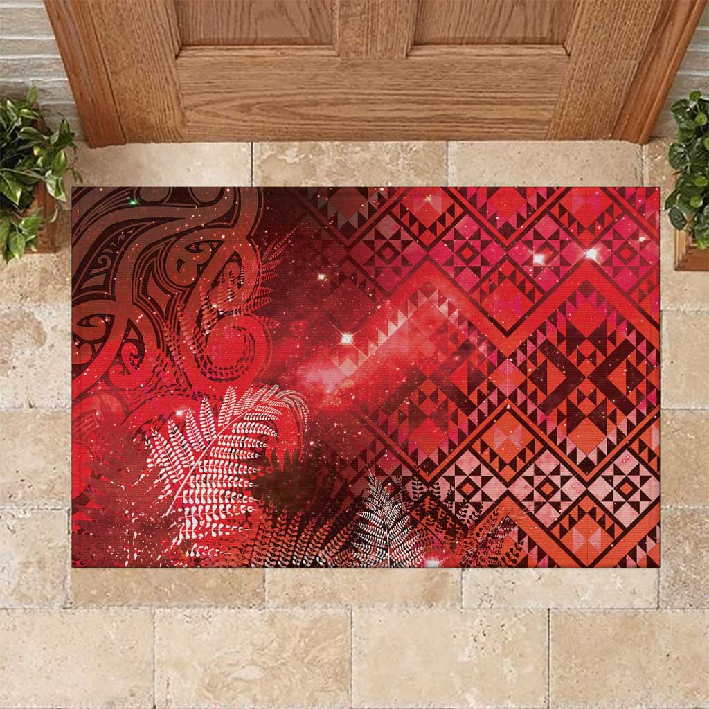 Aotearoa Taniko Matariki Rubber Doormat Cosmic Red