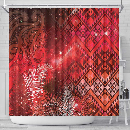 Aotearoa Taniko Matariki Shower Curtain Cosmic Red