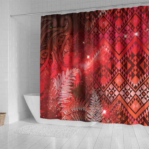 Aotearoa Taniko Matariki Shower Curtain Cosmic Red