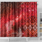 Aotearoa Taniko Matariki Shower Curtain Cosmic Red