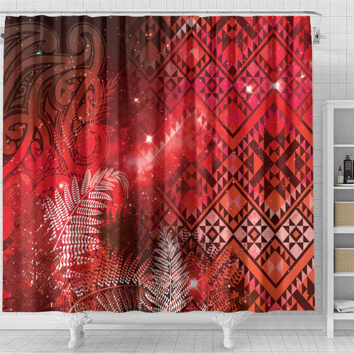 Aotearoa Taniko Matariki Shower Curtain Cosmic Red