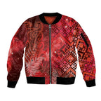 Aotearoa Taniko Matariki Sleeve Zip Bomber Jacket Cosmic Red