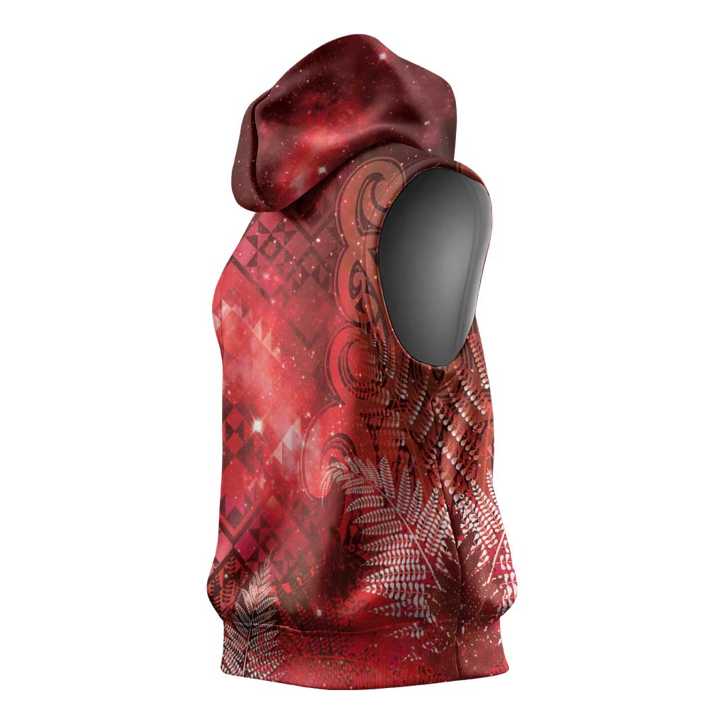 Aotearoa Taniko Matariki Sleeveless Hoodie Cosmic Red