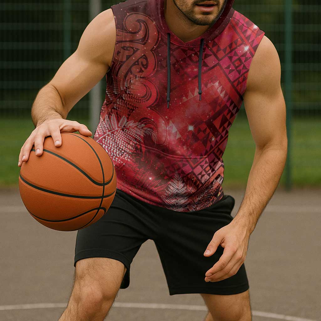 Aotearoa Taniko Matariki Sleeveless Hoodie Cosmic Red