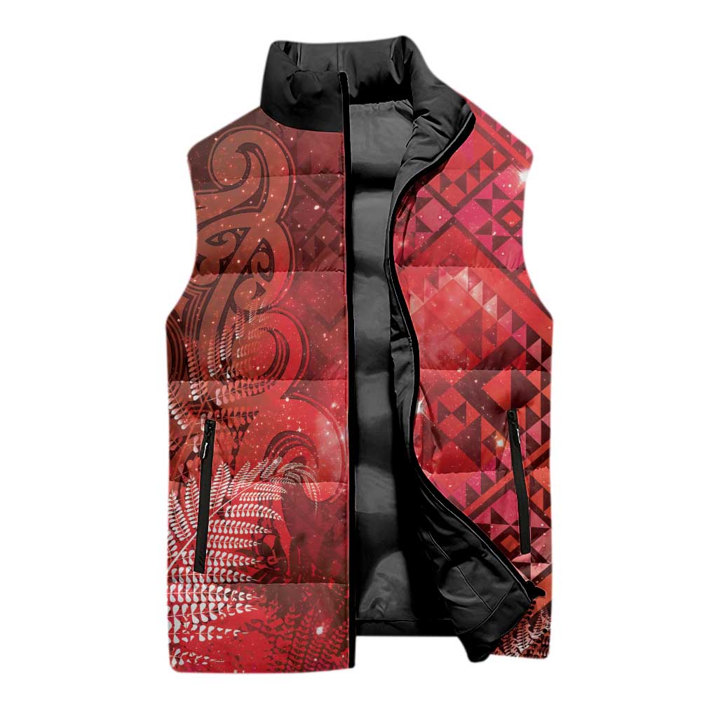 Aotearoa Taniko Matariki Sleeveless Puffer Jacket Cosmic Red