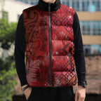 Aotearoa Taniko Matariki Sleeveless Puffer Jacket Cosmic Red