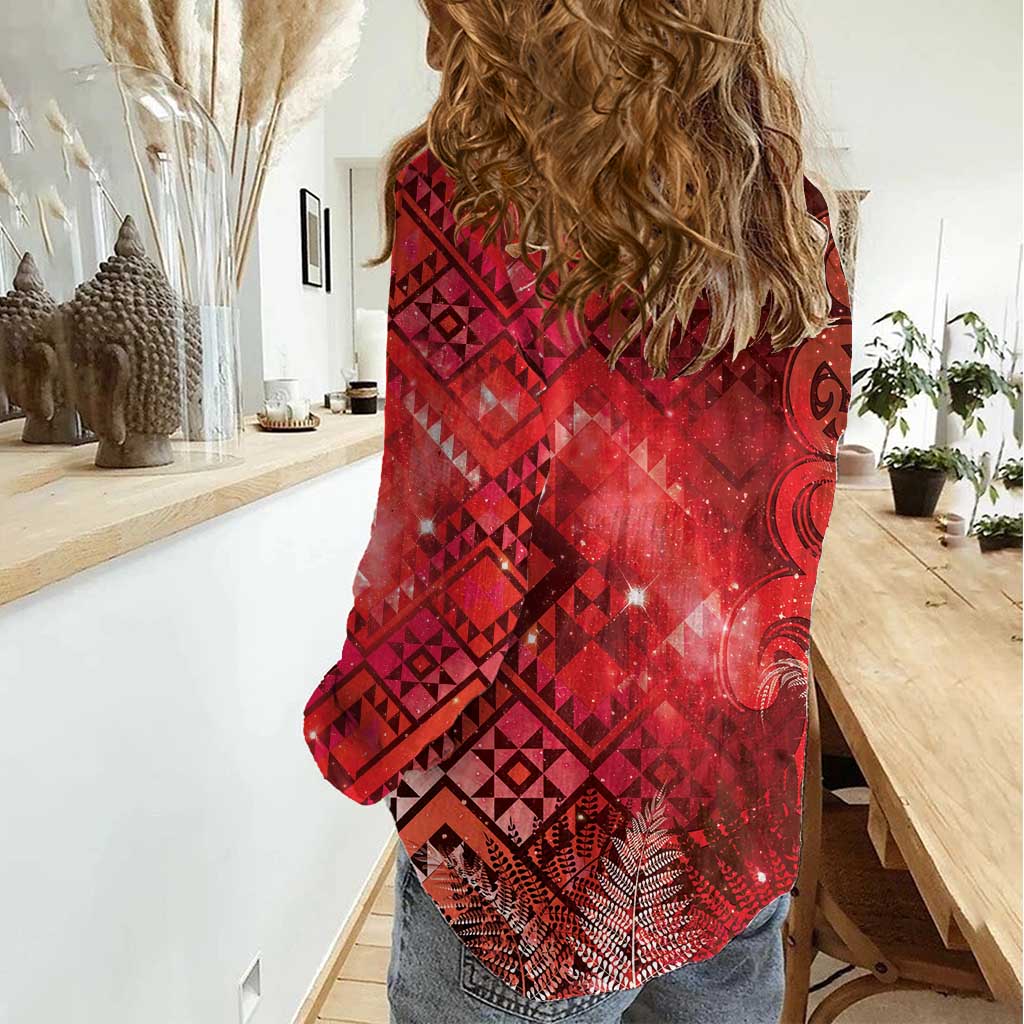 Aotearoa Taniko Matariki Women Casual Shirt Cosmic Red