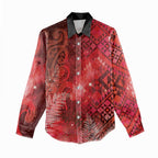 Aotearoa Taniko Matariki Women Casual Shirt Cosmic Red