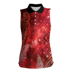Aotearoa Taniko Matariki Women Sleeveless Polo Shirt Cosmic Red