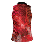 Aotearoa Taniko Matariki Women Sleeveless Polo Shirt Cosmic Red