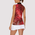 Aotearoa Taniko Matariki Women Sleeveless Polo Shirt Cosmic Red