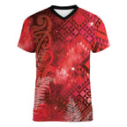 Aotearoa Taniko Matariki Women V-Neck T-Shirt Cosmic Red