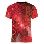 Aotearoa Taniko Matariki Women V-Neck T-Shirt Cosmic Red