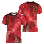 Aotearoa Taniko Matariki Women V-Neck T-Shirt Cosmic Red