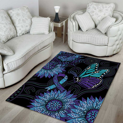 Australia Indigenous Area Rug Teal & Purple Sunflower Aboriginal Arts