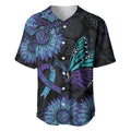 Australia Indigenous Baseball Jersey Teal & Purple Sunflower Aboriginal Arts