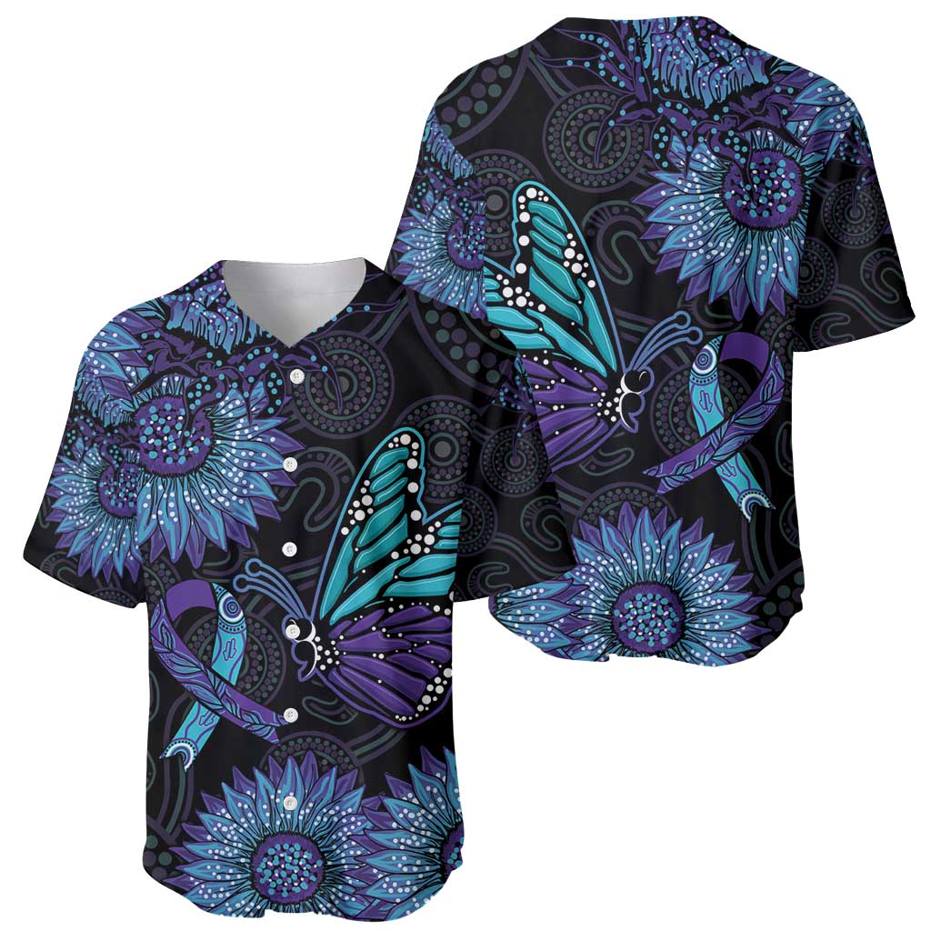 Australia Indigenous Baseball Jersey Teal & Purple Sunflower Aboriginal Arts