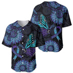 Australia Indigenous Baseball Jersey Teal & Purple Sunflower Aboriginal Arts