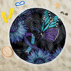 Australia Indigenous Beach Blanket Teal & Purple Sunflower Aboriginal Arts