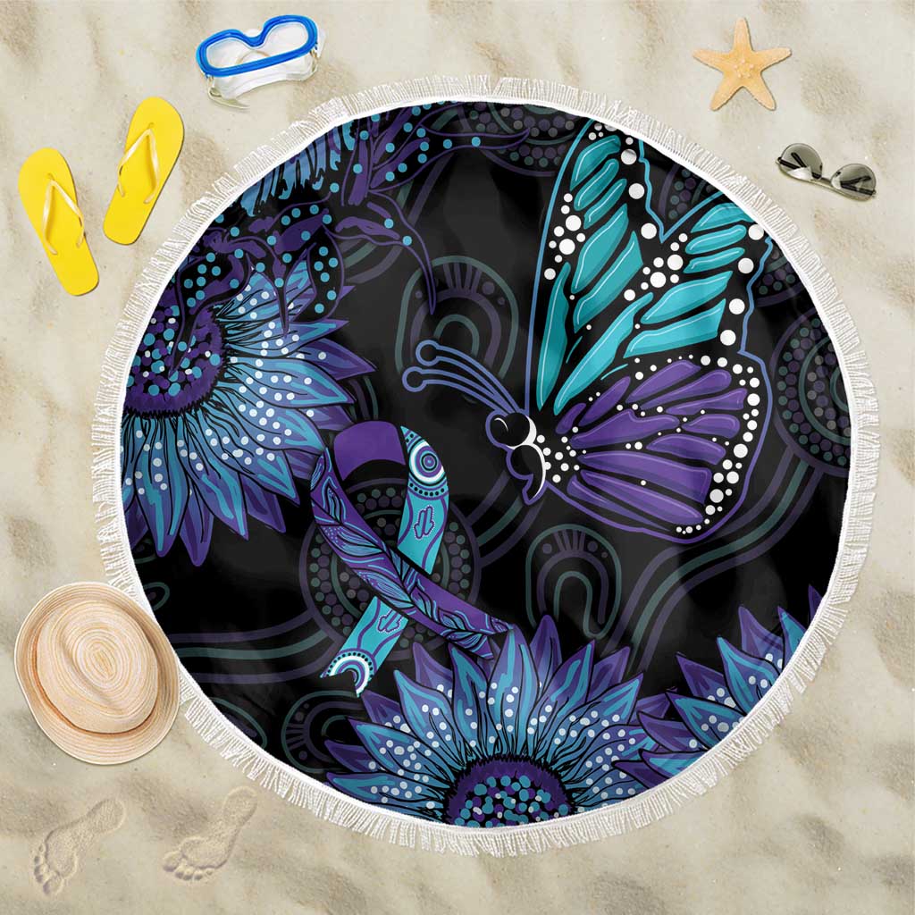 Australia Indigenous Beach Blanket Teal & Purple Sunflower Aboriginal Arts