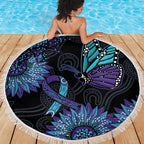 Australia Indigenous Beach Blanket Teal & Purple Sunflower Aboriginal Arts