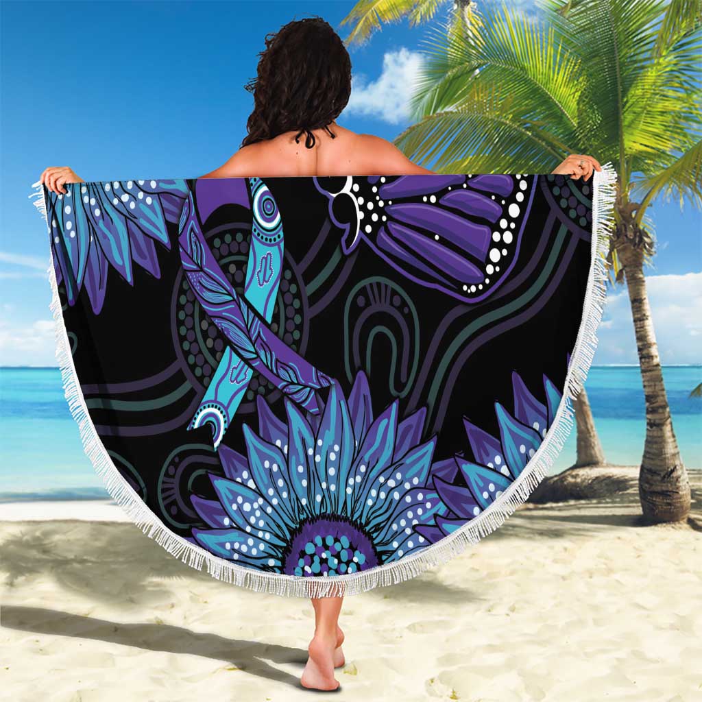 Australia Indigenous Beach Blanket Teal & Purple Sunflower Aboriginal Arts