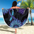 Australia Indigenous Beach Blanket Teal & Purple Sunflower Aboriginal Arts