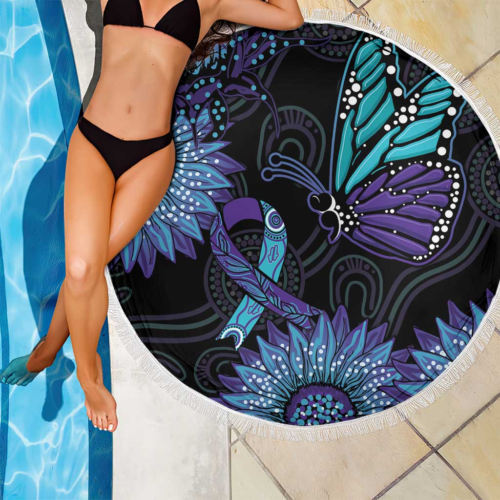 Australia Indigenous Beach Blanket Teal & Purple Sunflower Aboriginal Arts