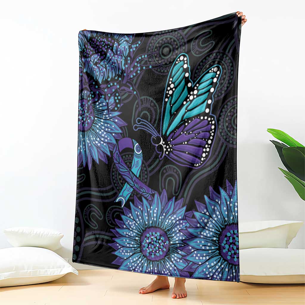 Australia Indigenous Blanket Teal & Purple Sunflower Aboriginal Arts