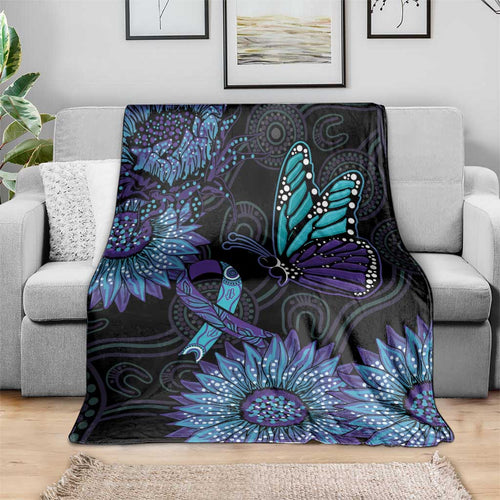 Australia Indigenous Blanket Teal & Purple Sunflower Aboriginal Arts