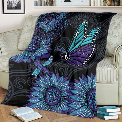 Australia Indigenous Blanket Teal & Purple Sunflower Aboriginal Arts