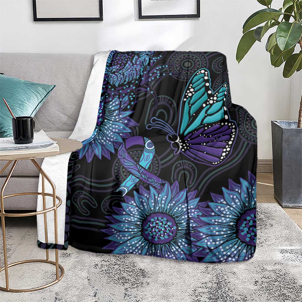 Australia Indigenous Blanket Teal & Purple Sunflower Aboriginal Arts