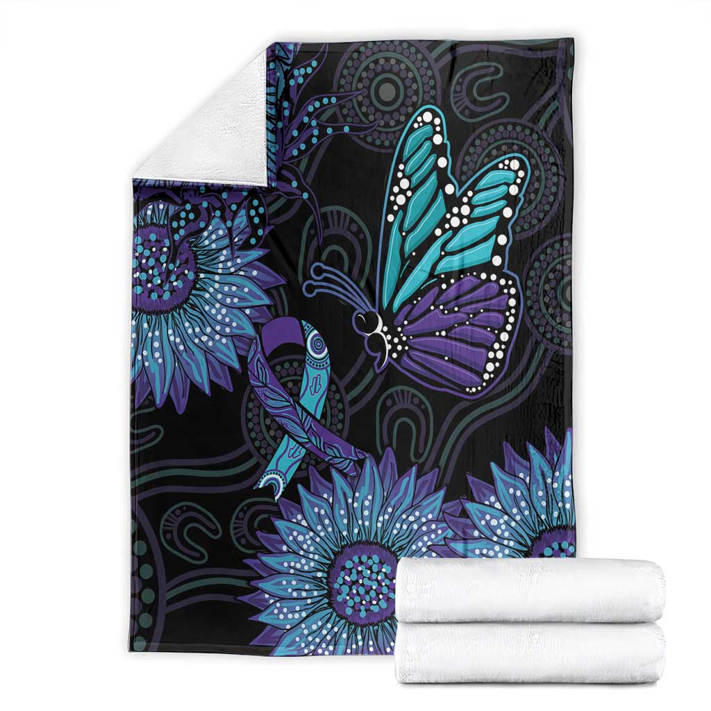Australia Indigenous Blanket Teal & Purple Sunflower Aboriginal Arts