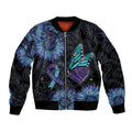 Australia Indigenous Bomber Jacket Teal & Purple Sunflower Aboriginal Arts