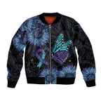 Australia Indigenous Bomber Jacket Teal & Purple Sunflower Aboriginal Arts