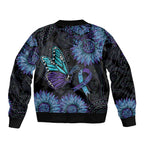 Australia Indigenous Bomber Jacket Teal & Purple Sunflower Aboriginal Arts