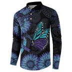 Australia Indigenous Button Sweatshirt Teal & Purple Sunflower Aboriginal Arts