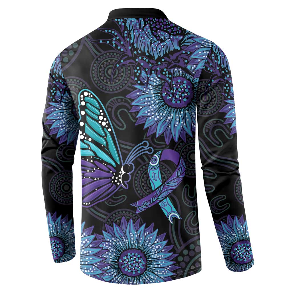 Australia Indigenous Button Sweatshirt Teal & Purple Sunflower Aboriginal Arts