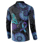 Australia Indigenous Button Sweatshirt Teal & Purple Sunflower Aboriginal Arts