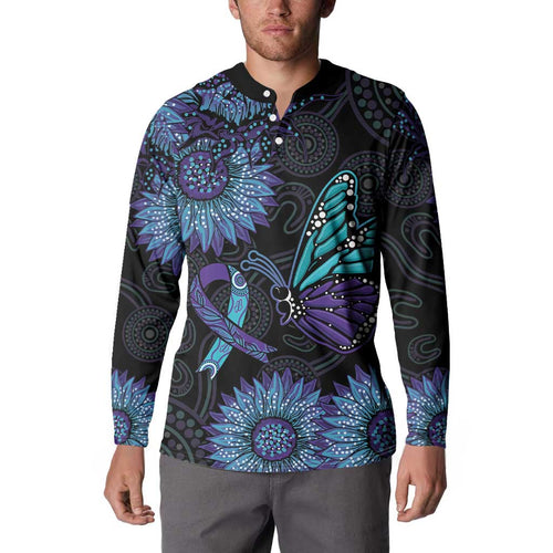 Australia Indigenous Button Sweatshirt Teal & Purple Sunflower Aboriginal Arts
