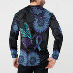 Australia Indigenous Button Sweatshirt Teal & Purple Sunflower Aboriginal Arts