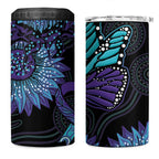 Australia Indigenous 4 in 1 Can Cooler Tumbler Teal & Purple Sunflower Aboriginal Arts